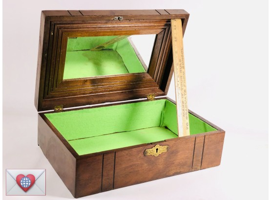 Fine Antique Oak Humidor With Mirror And Brass Plates ~ Uninscribed