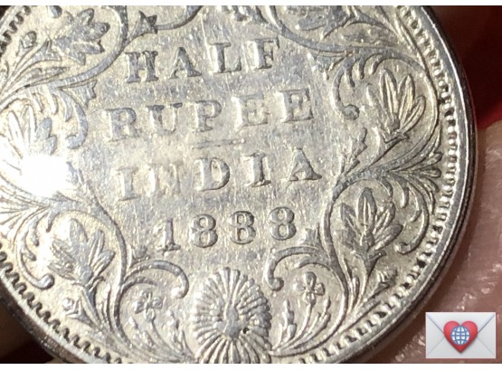 1888 British India Half Rupee Victoria Empress Silver Coin ~ High Grade {World Coin B}