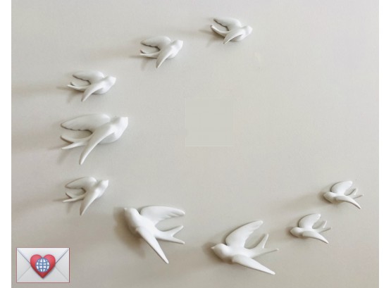 9 Rare Unusual Exquisite Christmas Peace Doves In Flight ~ Large Awesome Bisque Porcelain Wall Mounts