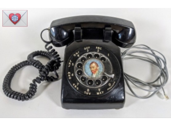 COOL CLASSIC BLACK ROTARY PHONE WITH VINCENT VAN GOGH SELF PORTRAIT DIAL INSET ~ WORKS