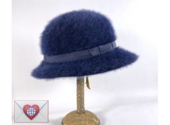 Ladies Vintage Macys Blue Faux Angora Bowler Hat ~ Think Downton Abbey