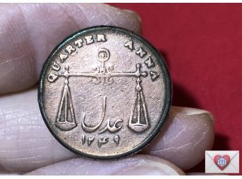 1832 British India Bombay Presidency 1/4 Anna Quarter East India Company {World Coin C}