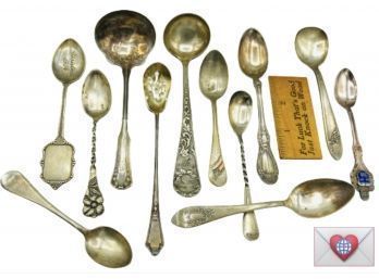Big Lot Of Interesting And Ornate Silverplated Spoons ~ Lieut. R.P. Hobsons Choice ~ Condensed Milk ~ WYSIWYG