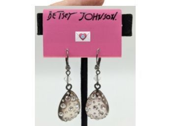 Betsey Johnson Lucite Teardrops With Crystals Imbedded Dangle Pierced Earrings