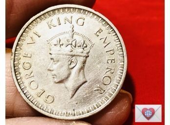 1942 British India One Rupee King George Large Silver Coin ~ High Grade {World Coin E}