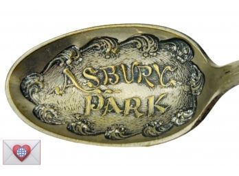 So Cool!! Vintage Asbury Park, NJ ~ Silver Plate Gilt Letters Souvenir Teaspoon