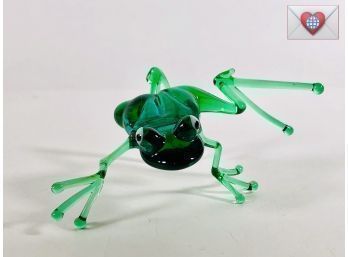 Wonderful Whimsical Dancing Acrobatic Hand Blown Green Art Glass Frog