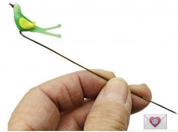 Vintage Hand Blown Green Art Glass Swallowtail Bird Hat Stick Pin Stuck In French Cork