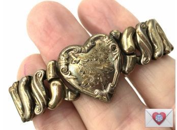 1942 Engraved Gold Filled Stretchy Expandable Speidel Phoenix Heart Bracelet