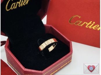 FACSIMILE CARTIER ROSE GOLD LOVE BAND BAND WITH CRYSTALS BRAND NEW IN BOX SIZE 7