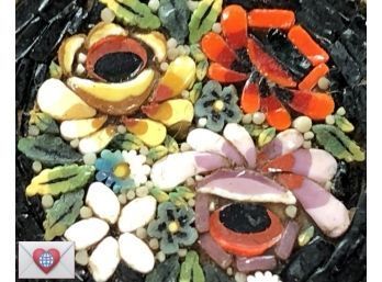 Small Beautiful Vintage Hand Cut Italian Glass Tesserae Micro Mosaic Brooch Rose Flowers