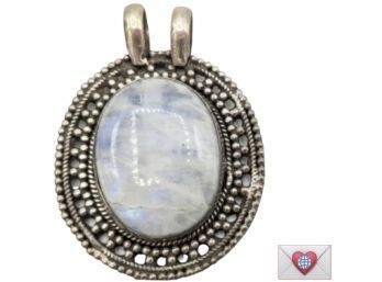 Large Heavy Beautifully Hand-Smithed Sterling Silver Pendant With A Huge Bezel Set Quartz Cabochon  2'