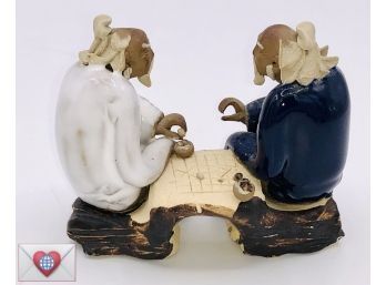 Rare Vintage Chinese ShiWan Two-Tone Mudman Playing Mah-jongg Figures 1960's