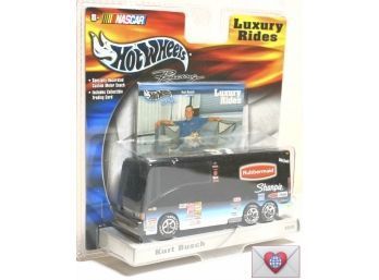 New In Box ~ 2002 NASCAR #97 Hot Wheels Luxury Rides Kurt Busch Custom Motor Coach With Trading Card {J6}
