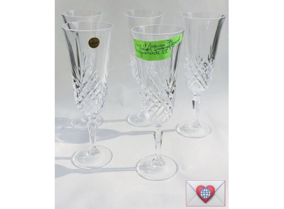 Set Of 5 French Crystal Champagne Flutes