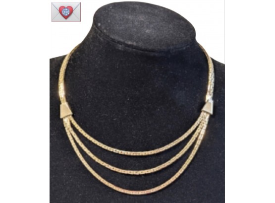 Elegant Triple Swag Chain Gold Tone Costume Necklace 18'