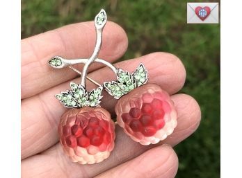 Vintage New Old Stock Designer LORAN Red Berry Fruit Jelly Belly Brooch