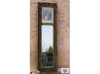 Shabby Chic Impasto Gilt Framed Tall Thin Mirror With Vintage Image