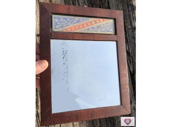 Small Antique Wooden Decor Mirror With Graphic Panel