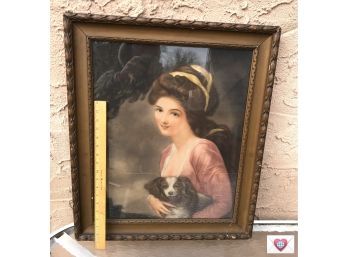 Wonderful Large Victorian Framed Portrait ~ Women With King Charles Spaniel