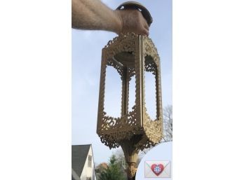 Ornate Chippy Painted Metal Cage Tall Exterior Light Fixture Project