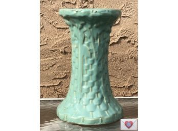 Its All About The Color! Unusual And Wonderful Turquoise Green Fire Glazed Weave Textured Majolica Plant Stand