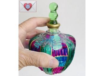 Harlequin Fancy Hand Painted Signed Italian Large Glass Perfume Bottle