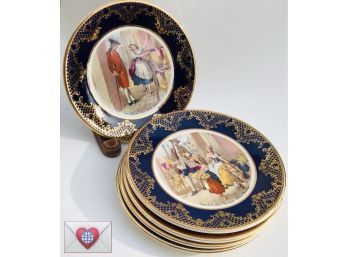 English Porcelain ~ Set Of 5 Small Gilt Accents Vintage Signed Weatherby Figurative Glazed Side Plates