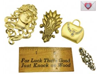 Melange Of 4 Good Looking Good Quality Gold Tone Brooches