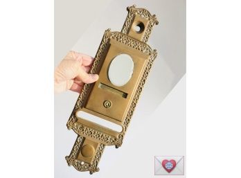 Large Antique Cast Brass Door Plate With Mail Slot And Peephole