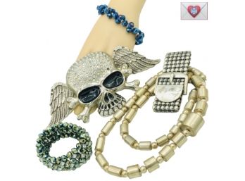 Bracelets Skull Belt Buckle Costume Jewelry Lot Wear Or Repair