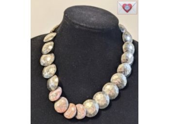 Artisanal Hand Made Stone And Metal Plate Costume Necklace 19'
