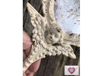 Shabby Chic Tortured Cast Iron Painted Cupid Footed Vanity Mirror Trivet