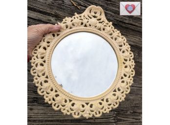 Agreeable Painted Cast Iron Vintage Tabletop Round Easel Mirror