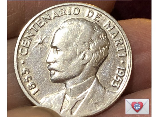 Coin Collectors ~ Silver 1853 Cuban Silver 25 Centavos (Centennial Birth Of Jose Marti) {World Coin H}