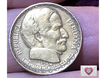 Coin Collectors ~ 1954 Ramon Castilla ~ Peru Peruana 10 Centavos {World Coin F}