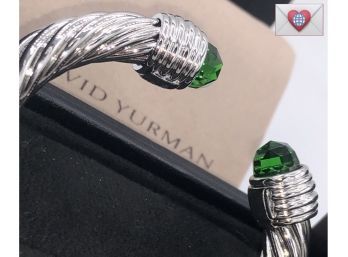 David Yurman Sterling Silver Facetted Green Prasiolite Cable Bangle Bracelet Extra Thick 10mm Brand New In Box