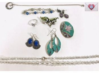 WYSIWYG ~ Sterling Designer Inlay Amethyst Abalone Vintage Crystal Jewelry Lot {B}