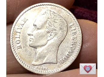 .835 Silver 5 Grams 1935 Venezuela ~ 1 Bolivar ~ Frick Provenance {World Coin G}