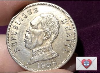 Coin Collectors ~ 1908 Republique D'Haiti 50 Centimes Large Coin {World Coin B}