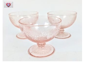 A Dozen Pink Depression Glass 1930s Sorbet Glasses With Intricate Lace Patterns