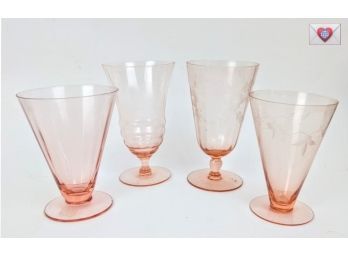 Wedded Collection Of Four Cute Pink 1930s Depression Ware Glasses