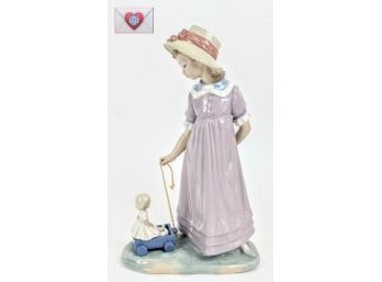 Lladro Hand Glazed Porcelain Figure Young Girl Playing With Her Doll