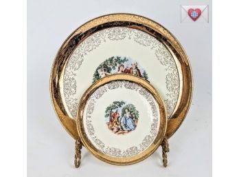 7 Fine China Hand Painted Desert Plates And Matching Platter Painted With 22k Gold By Crest O Gold