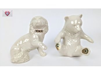 Bear And Dog ~ Fine Porcelain Gilt Figurines From The Linux China Jewels Collection
