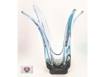 Astounding! Stunner! Large Modern Freeform Hand Pulled Colored Art Glass Vase