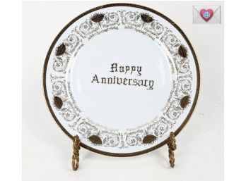 Fine Gold On Clear 'happy Anniversary' Dinner Plate 10' Unmarked