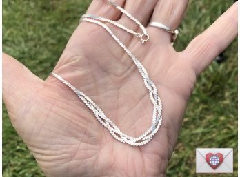 Braided Bright Sterling Silver Hippie Chain Necklace 18' Long