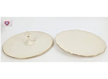 Stunning Pair Of Lenox Fine Porcelain Decorative Platters With Hand-painted Gold Accents