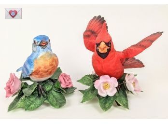 Superb! Cardinal And Eastern Bluebird Lenox Fine Porcelain Collectible Bird Figures ~ MINT!